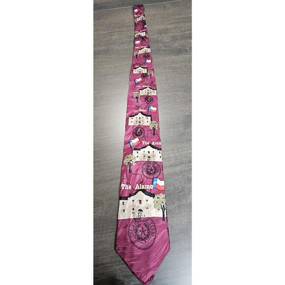 VTG Texas "The Alamo" 100% Silk Tie Patriotic Texas History Di Cravatte - Picture 2 of 3